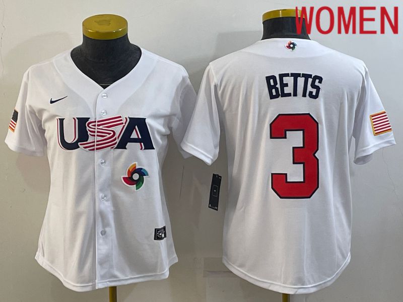 Women 2023 World Cub USA 3 Betts White Nike MLB Jersey8
